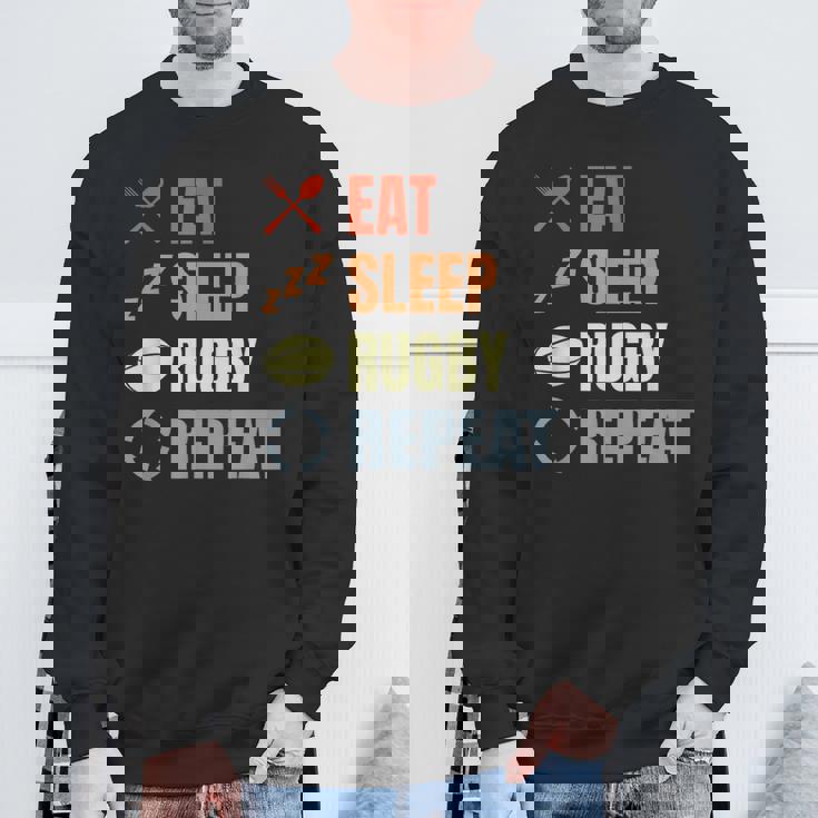 食べる寝るラグビーリピートラグビーコーチチームスポーツ スウェットシャツ 高齢者への贈り物