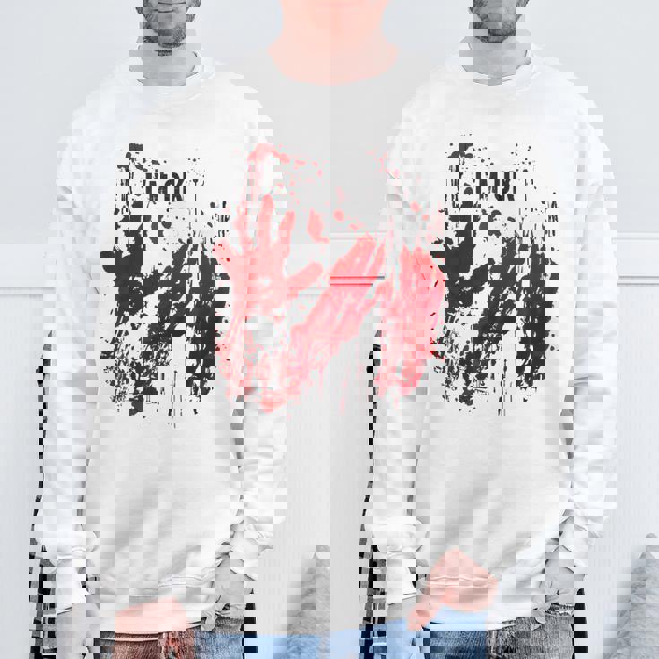 I'm Ok シャツ 血まみれ シャツ 手 血のはね 血 ステンド スウェットシャツ 高齢者への贈り物