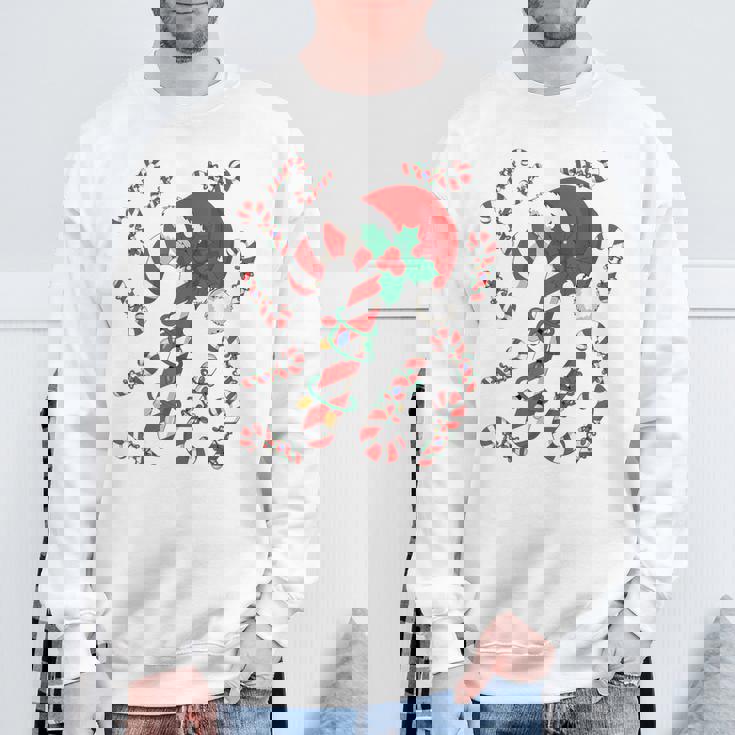 Red And White Candy Cane Santa Christmas Xmas Lights Sweatshirt Gifts for Old Men