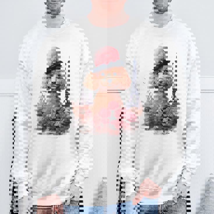 かわいい フランス パリ エッフェル塔 トイプードル パリジャンプードル 長袖tシャツ スウェットシャツ 高齢者への贈り物