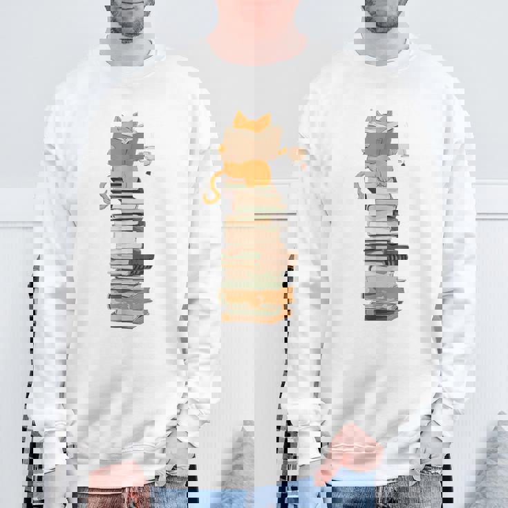 かわいい猫、本好きの猫 スウェットシャツ 高齢者への贈り物