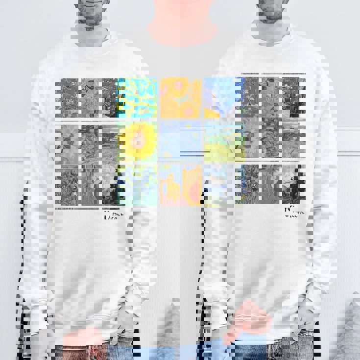 ひまわりと星月夜のゴッホ絵画コラージュ スウェットシャツ 高齢者への贈り物