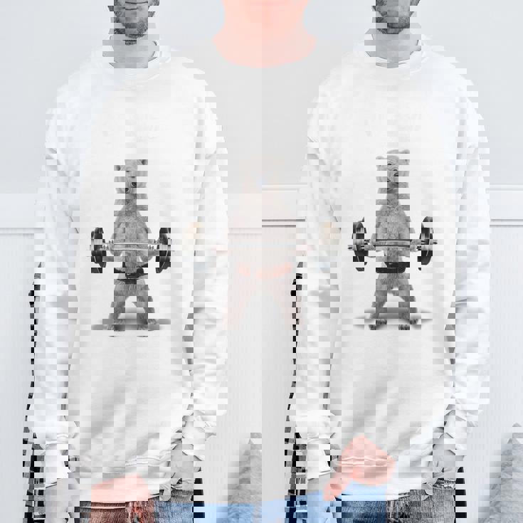 ウェイトリフティング 筋トレ バーベル やる気がないなら家に帰れ 白熊 しろくま スウェットシャツ 高齢者への贈り物