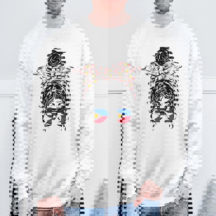 フィリピン 散らかった団子 バンダナ付き フィリピン国旗グラス 長袖tシャツ スウェットシャツ 高齢者への贈り物