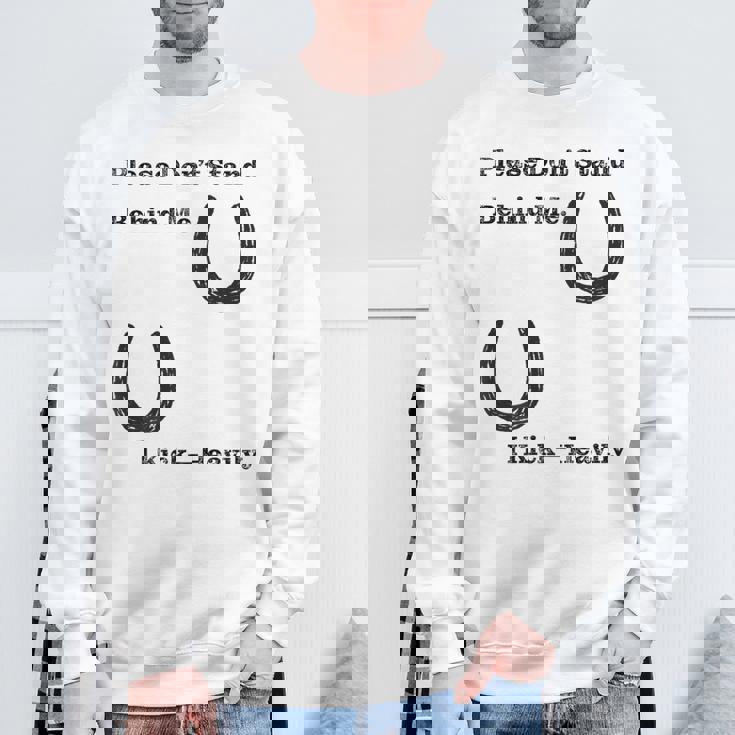 後蹴りに注意 蹄鉄 馬好き 馬術部 キッズ 大人 親子ペア バックプリント スウェットシャツ 高齢者への贈り物