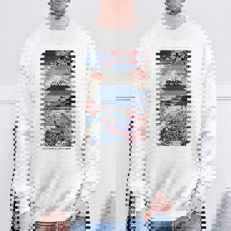 日本の桜庭 芸者 富士山 桜 木 スウェットシャツ 高齢者への贈り物