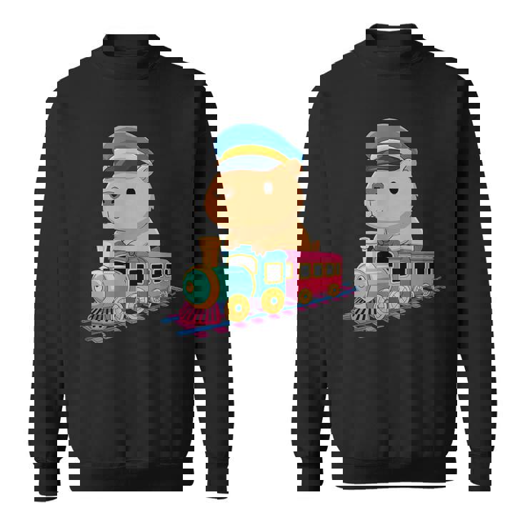 Capybara Riding Train Cute Kawaii Cartoon Rail Adventure スウェットシャツ