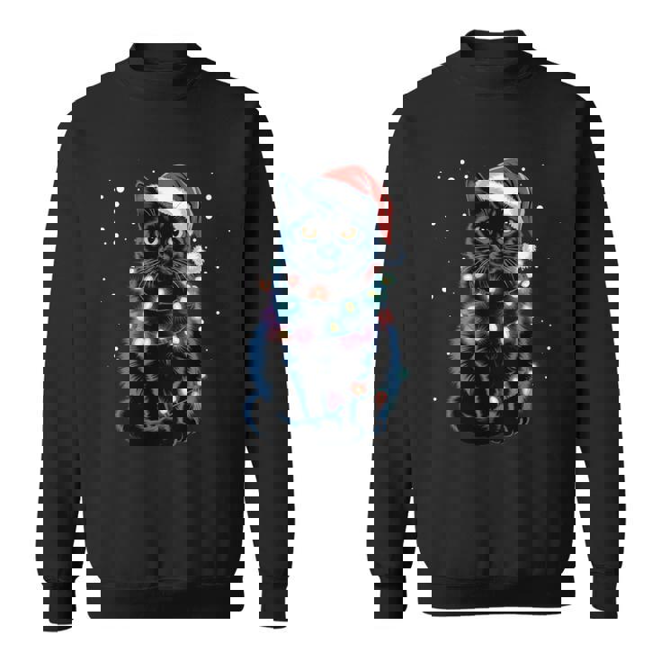 Chat Noir Guirlande Lumineuse Du Père Noël Chat Du Père Noël Manche Longue Sweater e