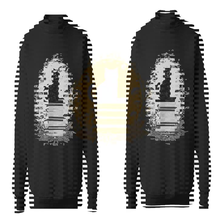 Cute Cat Sitting On Books With Mushrooms Cottage Core Sweatshirt