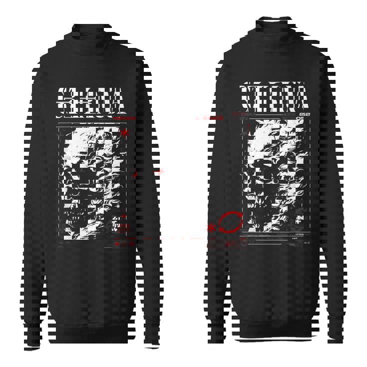 Dark Gothic Black And Red Skull Emo Y2k Grunge Streetwear Sweatshirt
