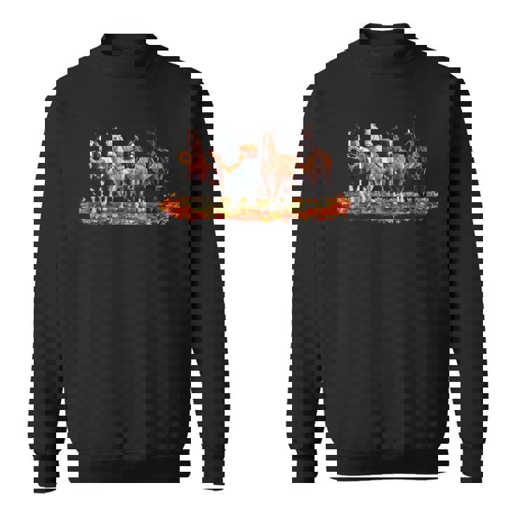 Fall Horse Animal Thanksgiving Sunflowers Pumpkin Leaves Sweatshirt Unisex