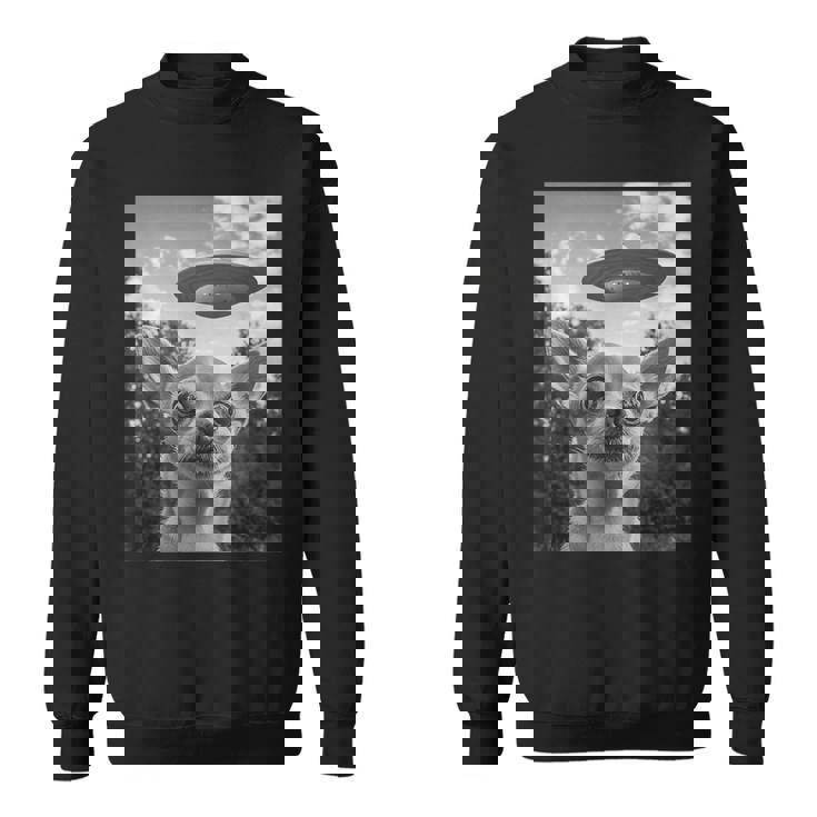 Chihuahuaelfie With Ufo Ufo と面白いチワワのセルフィー スウェットシャツ