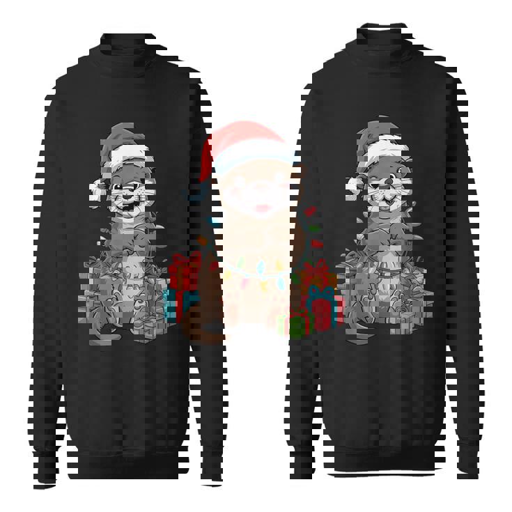 Otter Santa Hat Animals Lovers Ugly Christmas Pajamas Sweatshirt