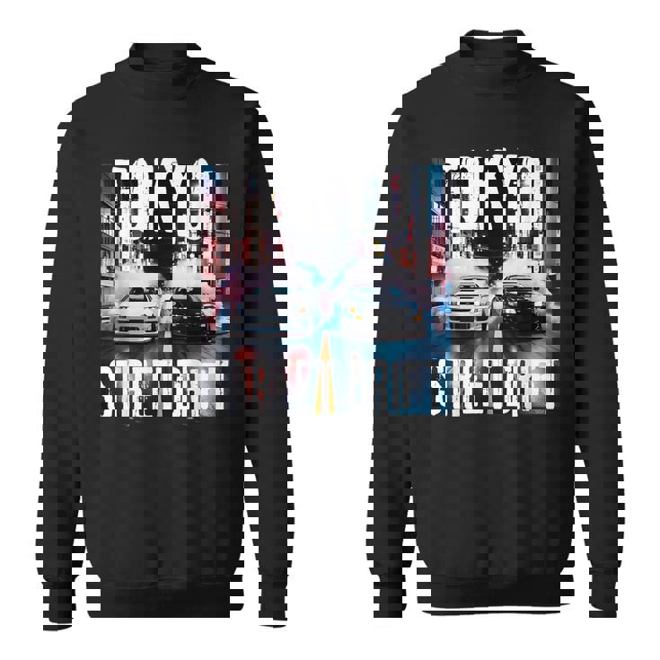 Jdm日本人ドリフトレースカー2台 東京ストリートドリフト夜 スウェットシャツ