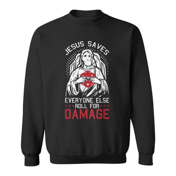 Jesusaves Everyone Else Roll For Damage Jeu De Rpg De Noël Sweater e
