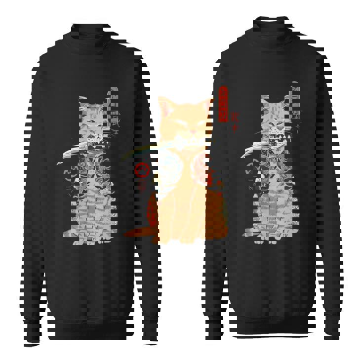 Katana Tatuada De Japón Asiáticoamurai Gato Geekintage Retro Camisa de entrenamiento