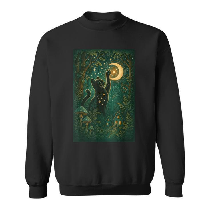 Magical Black Cat Moon Forest Fantasy Cottagecore Sweatshirt