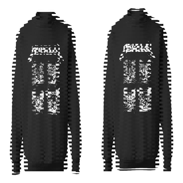 Meowtallica ブラック ホワイト 面白い パロディバンド 猫 子猫 恋人 長袖tシャツ スウェットシャツ