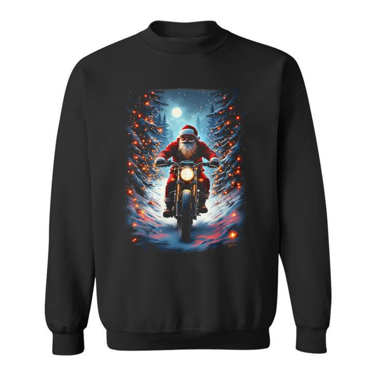 Père Noël Motard Équitation Moto Noël Lune Sweater e