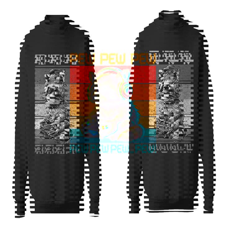 Vintage Pew Raccoon Gamer Video Games Raccoon Lovers Gaming Sweatshirt
