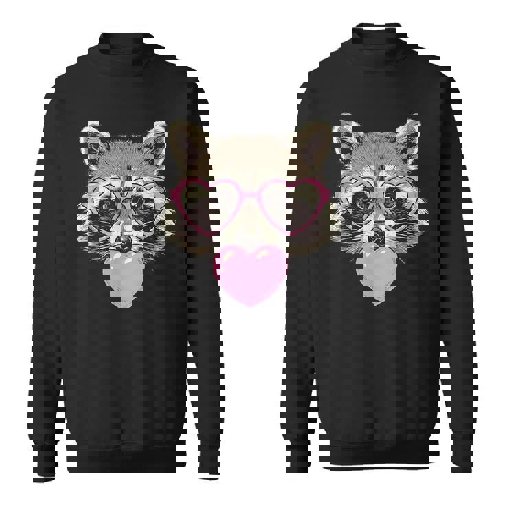 かわいいアライグマが吹くピンクのバレンタイン ハート バブルガム スウェットシャツ