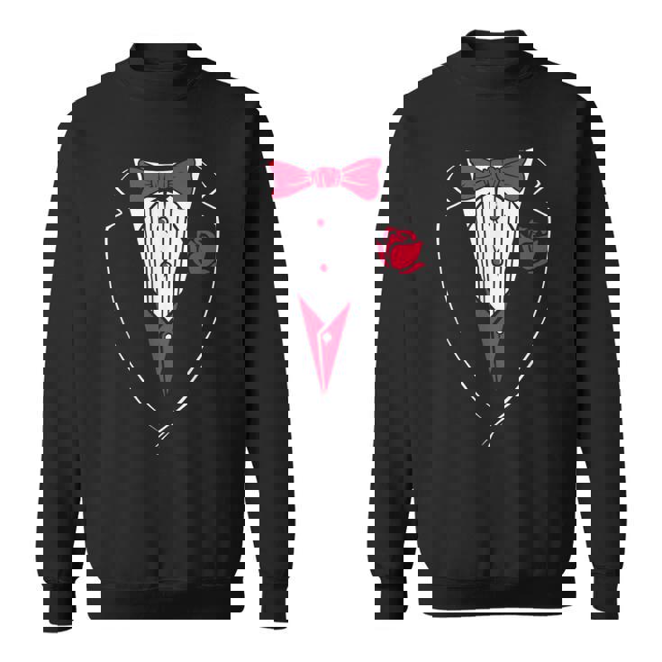 かわいいレッドパピヨンとローズのタキシード。 スウェットシャツ