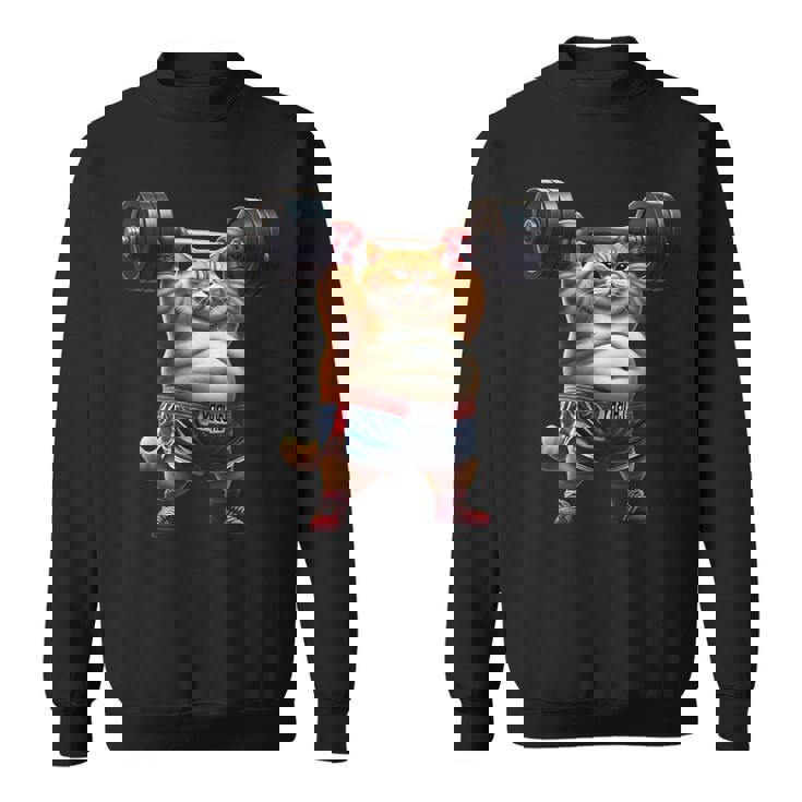 ギャグ ぽっちゃり猫 筋トレ ウエイトリフティング ジム 面白い グラフィック猫ミーム スウェットシャツ