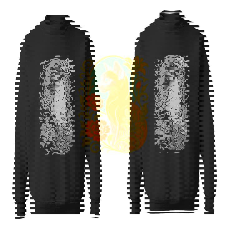 エレガントなガーデンフローラルに囲まれたヴィンテージシャム猫 スウェットシャツ