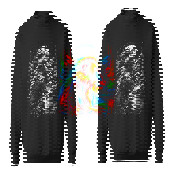 カラフル マンドリル 猿 精霊 動物 かっこいい イラスト アート スウェットシャツ