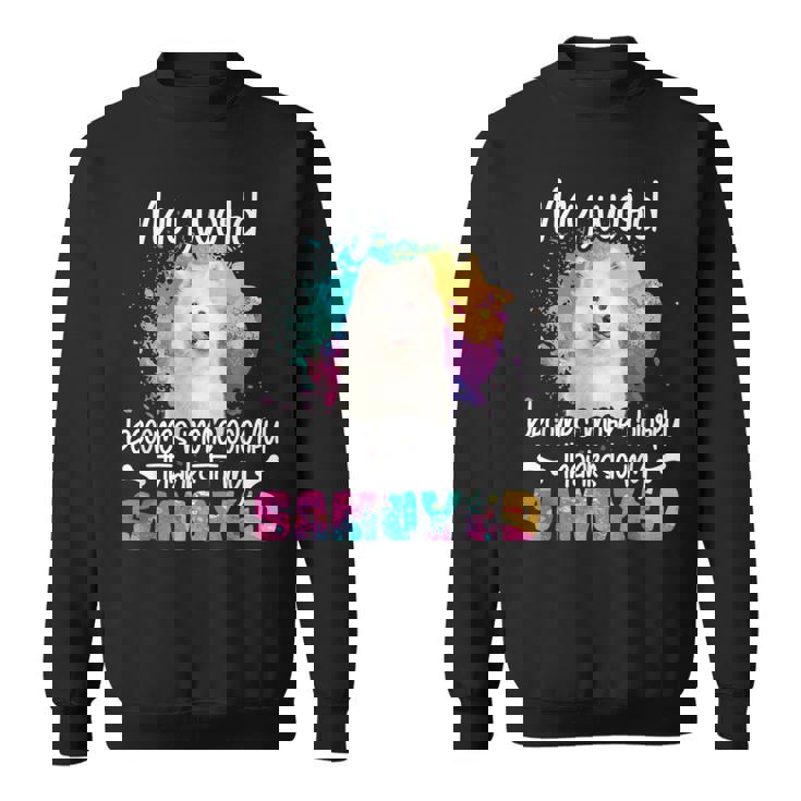 カラフルな世界 サモエド 犬 前足 犬のママ 服 ママ サモエドのアクセサリー 犬の学校 犬の飼い主 スウェットシャツ