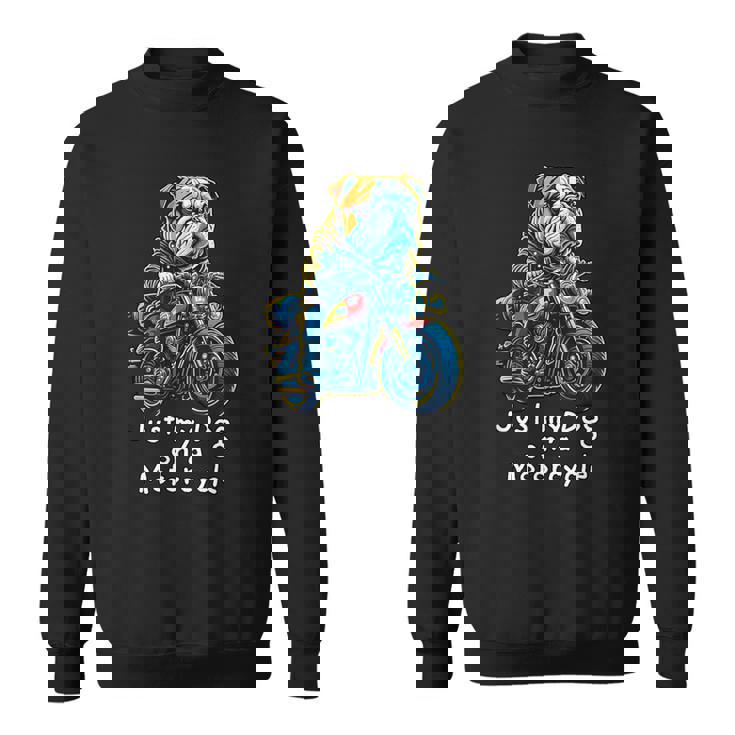 クリスマスのバイクに乗るかわいいイングリッシュブルドッグ。 スウェットシャツ