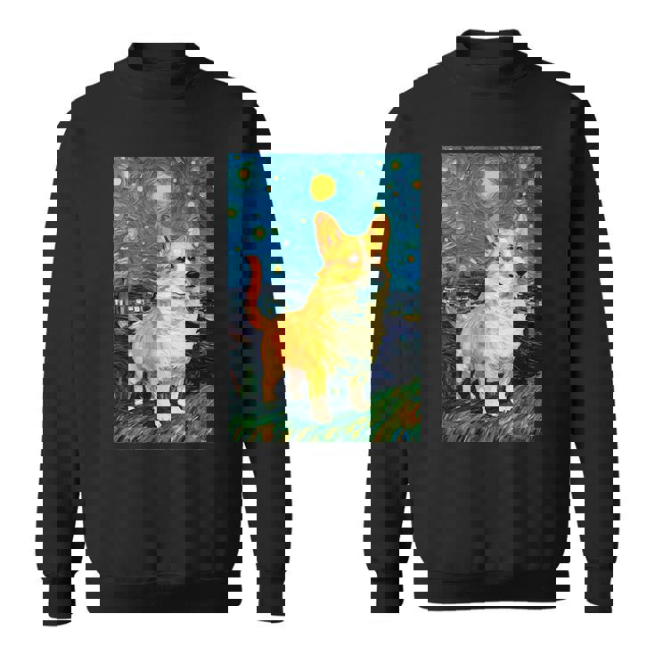 ゴッホ動物アート 動物愛好家のためのかわいいコーギー犬 スウェットシャツ