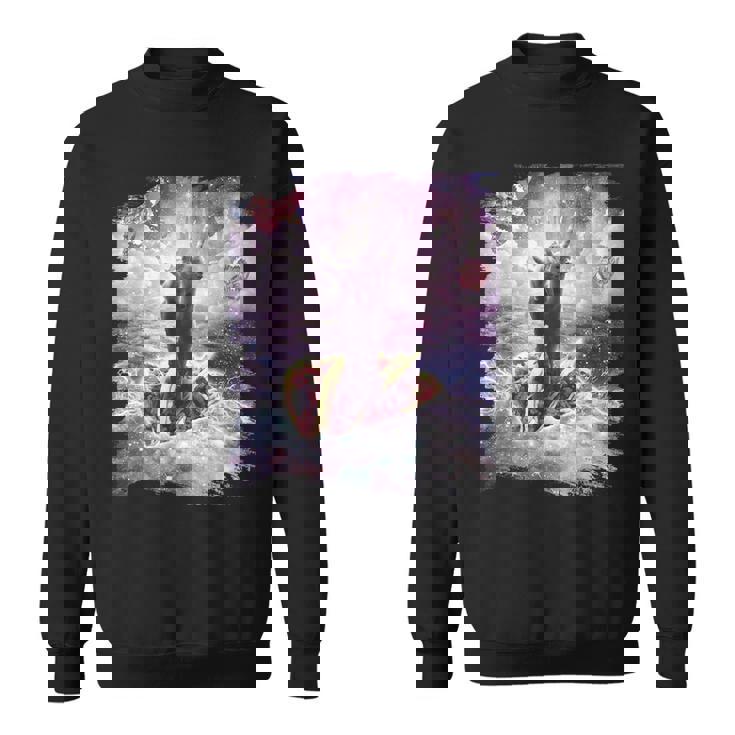 スペースキャットライディングアルパカユニコーン-ピザ＆タコス スウェットシャツ