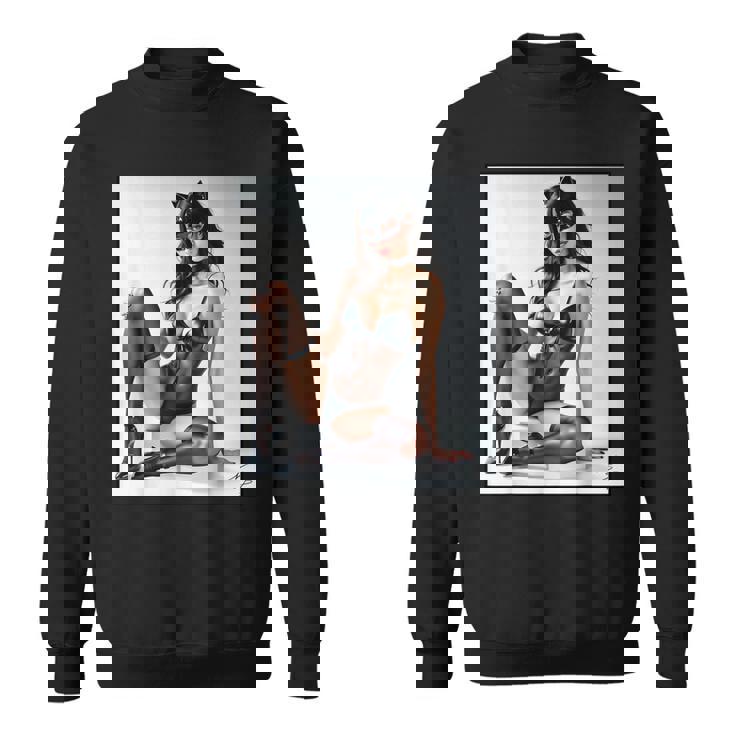 セクシーガールグラフィックtシャツ-猫マスクv2のセクシーなピンナップガール スウェットシャツ