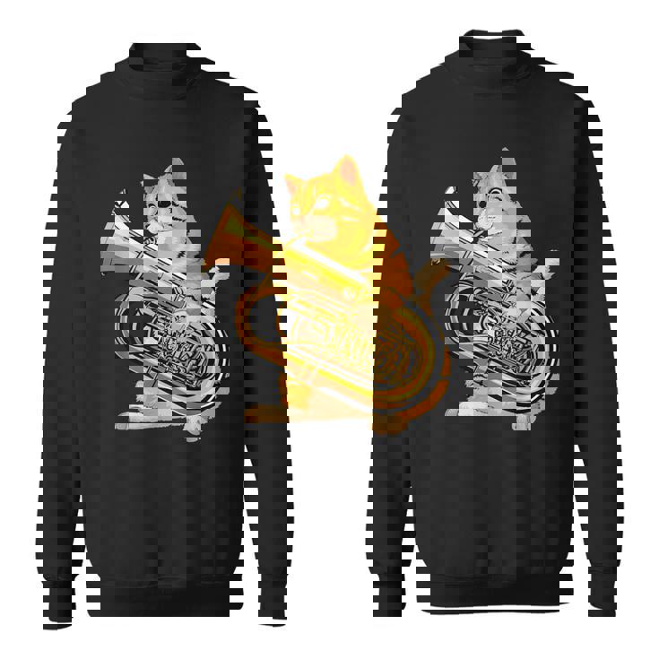 チューバを弾く面白い猫ギフト かわいい子猫ミュージシャンファン スウェットシャツ