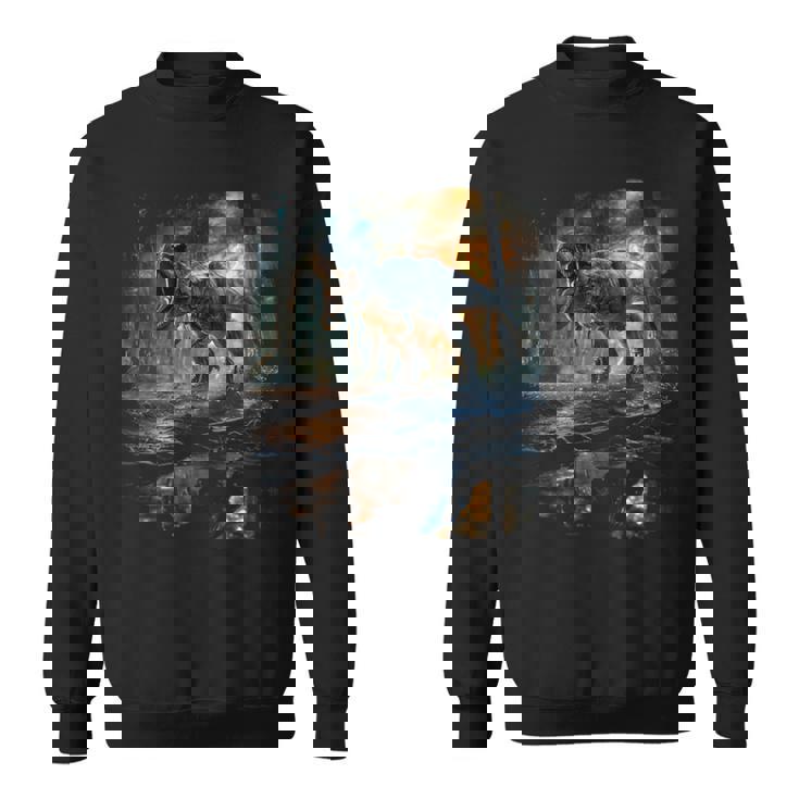 ティレックス 夜に吠える恐竜 リアルなグラフィックデザイン 長袖tシャツ スウェットシャツ