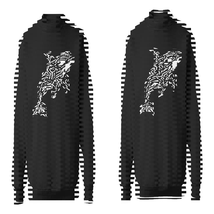 トライバル シャチ クジラ ハワイアン マオリ タトゥー オーシャン アート デザイン スウェットシャツ