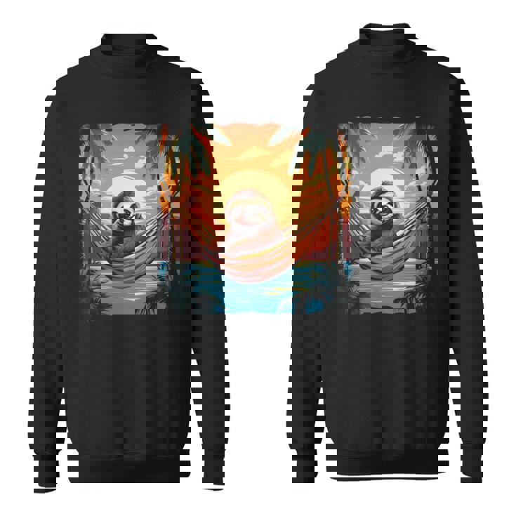 ナマケモノ ハンモック トロピカル サンセット リラクゼーション ヤシの木 平和 長袖tシャツ スウェットシャツ