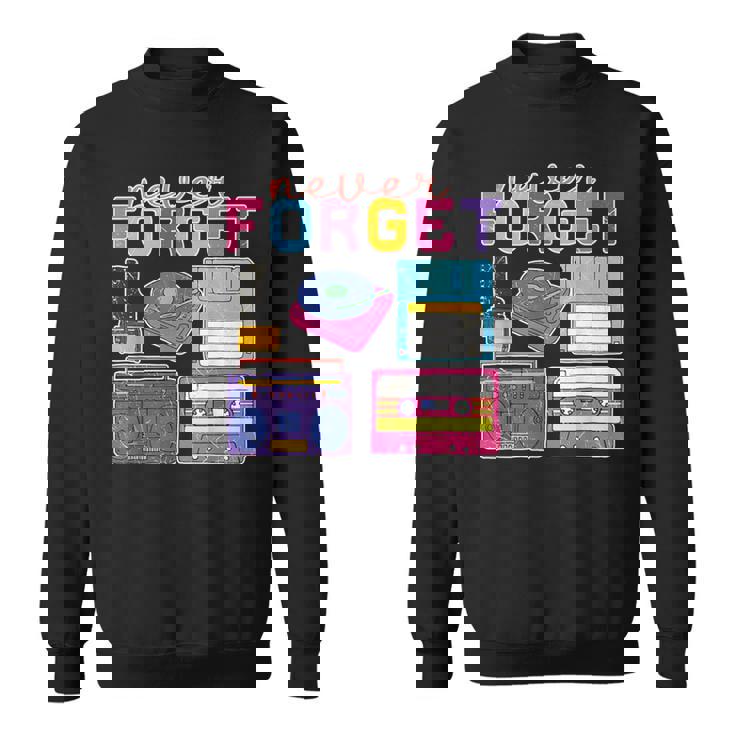 ネバーフォーゲット カセットテープ フロッピーディスク オールドスクール レトロ スウェットシャツ