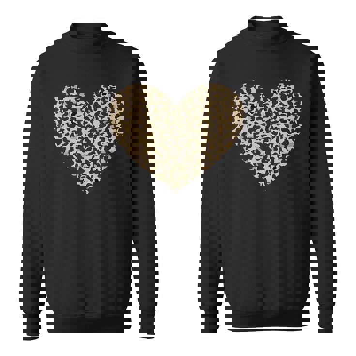 ヒョウ柄ハートソフトベージュ スウェットシャツ