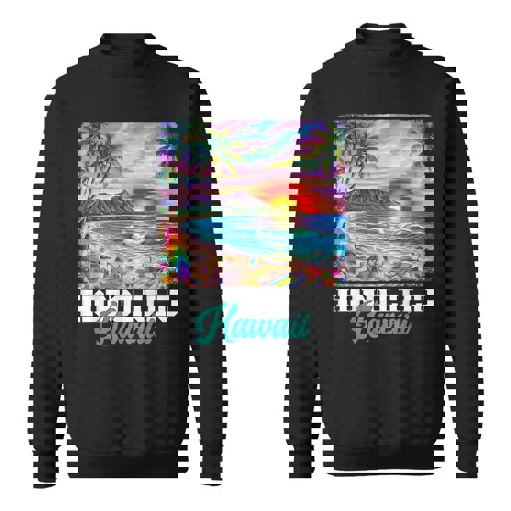 ホノルル ハワイ ハワイアン 波 ビーチ 夏 サーフィン レトロ スウェットシャツ
