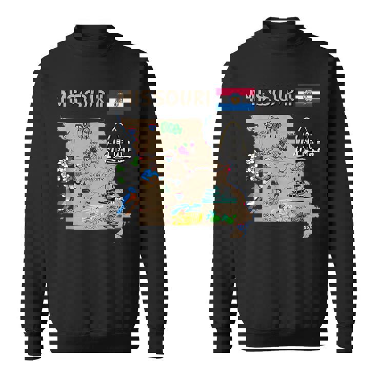 ミズーリ州のランドマーク、主要都市、道路、旗の地図 スウェットシャツ