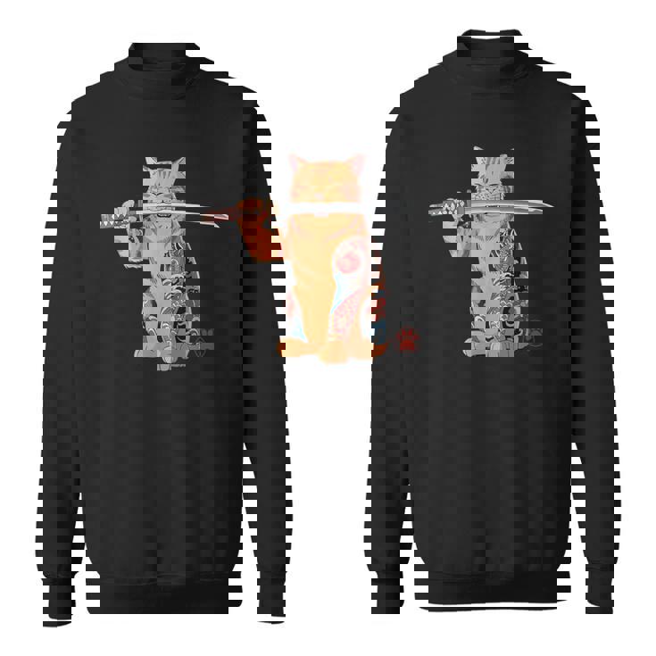 ヤクザ 猫 サムライ タトゥー 日本語 オレンジ 猫 グラフィック スウェットシャツ