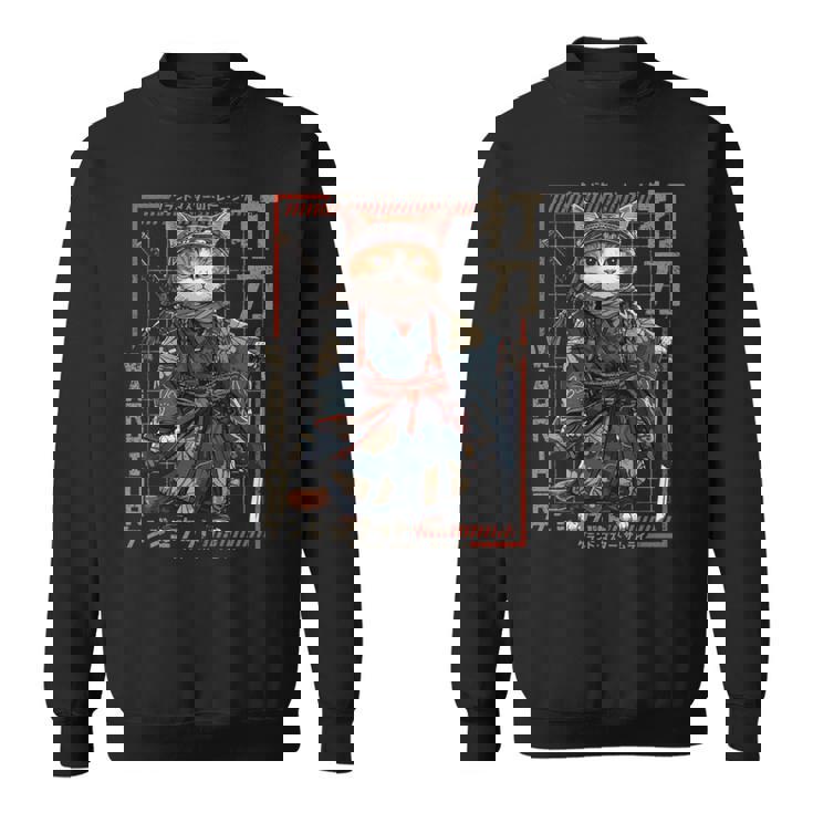 レトロな侍猫 戦士の猫 長袖tシャツ スウェットシャツ