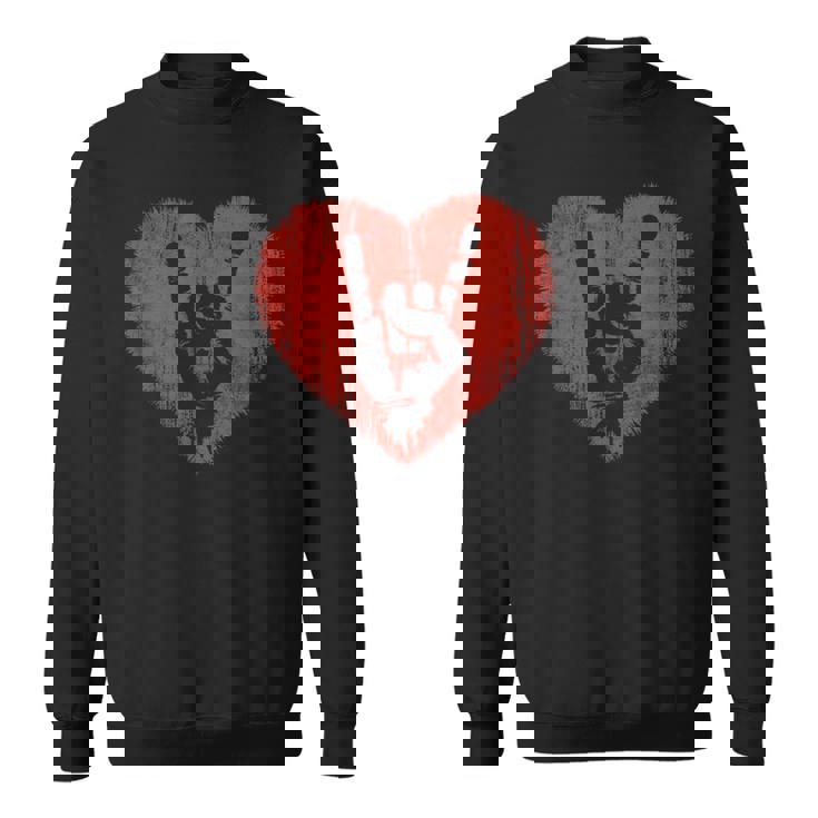 ロックミュージックラバーレッドハートロックンロール スウェットシャツ