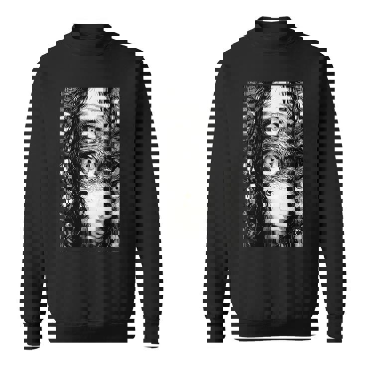 不気味な漫画 少女 怖い目 ホラー ハロウィン 恐ろしい スウェットシャツ