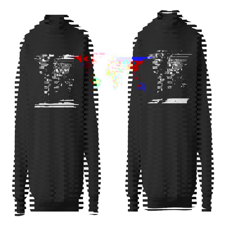 世界地図と世界の国の旗 スウェットシャツ