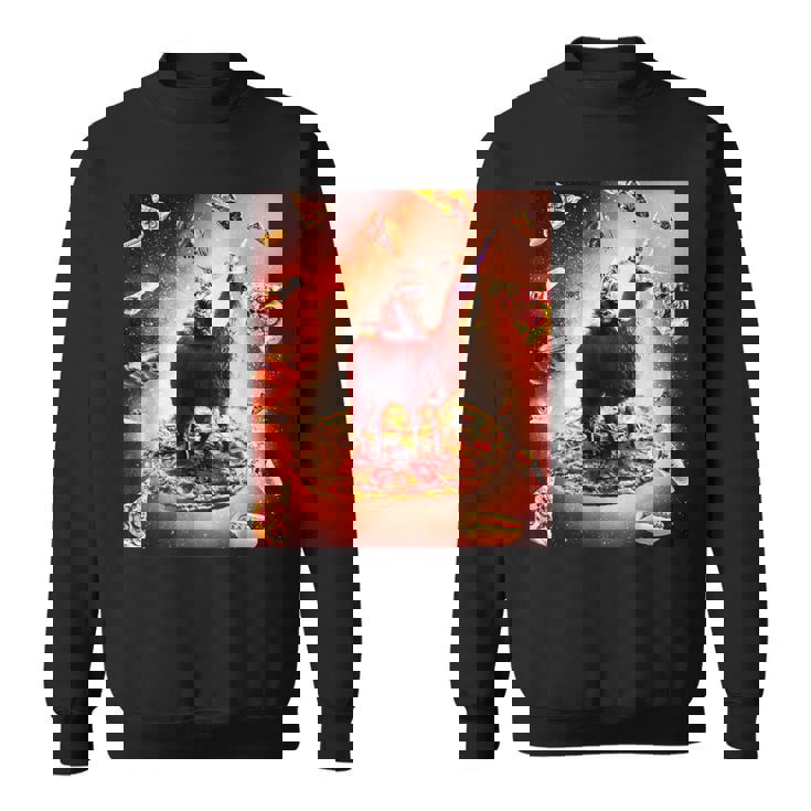 宇宙 猫 ライディング ラマ ユニコーン ピザ スウェットシャツ