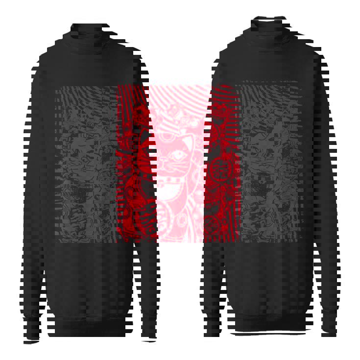 招き猫カワイイラッキーキャット日本のレトロなヴィンテージスタイル スウェットシャツ