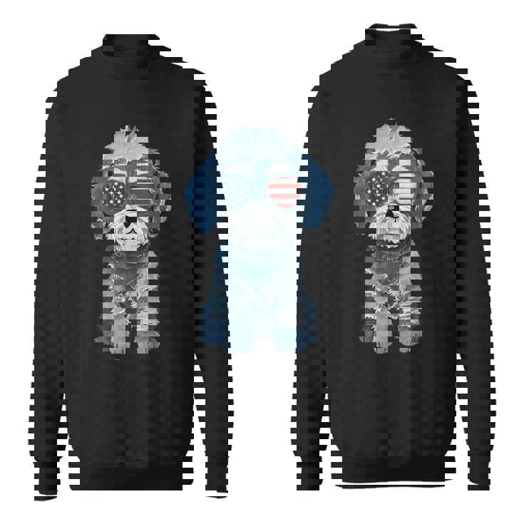 犬 柄 デニム パッチワーク アート スウェットシャツ